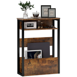 HOMCOM Narrow Industrial Side Table with Storage Shelves – Bedside or End Table, Rustic Brown