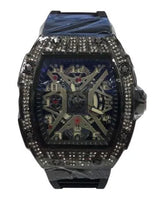 Longbo Gents Quartz Watch with Skeleton Clear Dial & Black Rubber Strap – Black Fashion Wristwatch