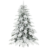 HOMCOM 5ft Snow Flocked Artificial Christmas Tree with 1020 Moulded Tips & Folding Metal Base – Green/White