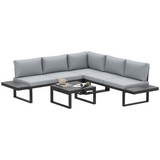 Outsunny 4-piece black and light grey corner sofa garden set with coffee table