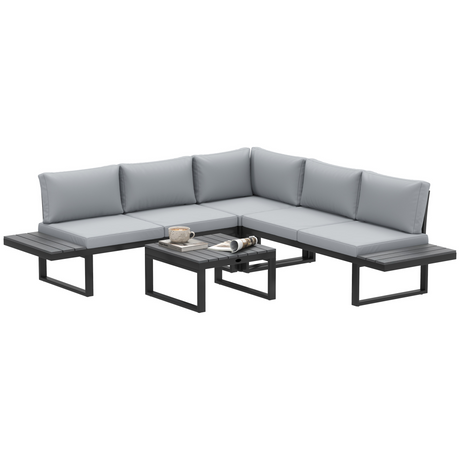 Outsunny 4-piece black and light grey corner sofa garden set with coffee table
