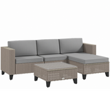 Outsunny 5-Piece Rattan Garden Furniture Set with Glass Coffee Table and Cushions – Patio Seating, Brown/Grey