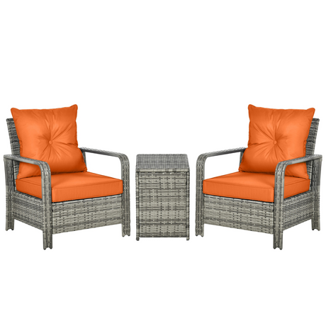 Outsunny Orange PE Rattan Garden Sofa Set - front view