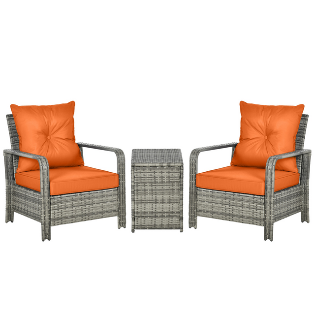 Outsunny Orange PE Rattan Garden Sofa Set - front view