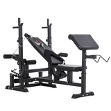 HOMCOM Multi-Exercise Weight Bench with Barbell Rack, Preacher Curl, Leg Extension & Resistance Bands