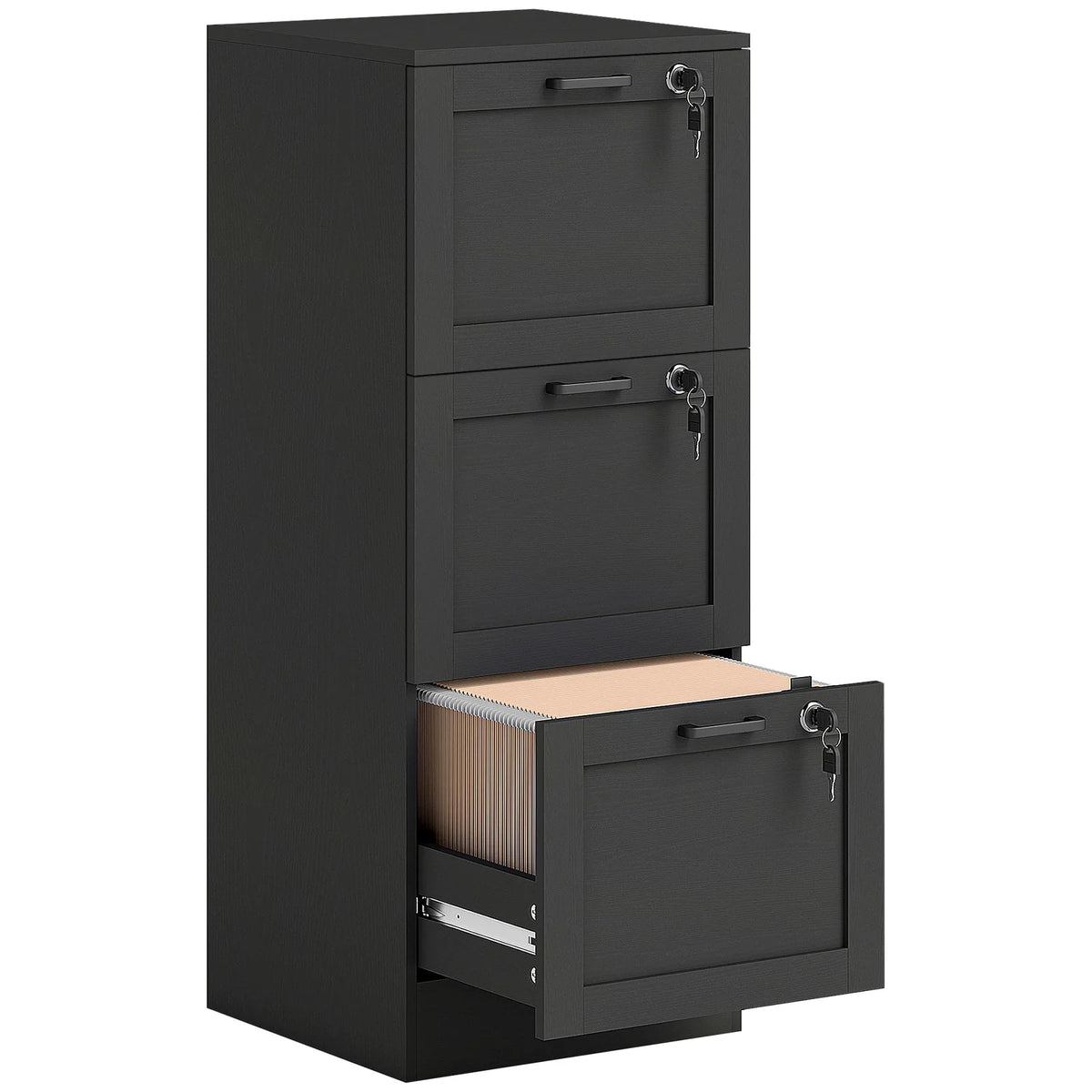 HOMCOM 3-Drawer Filing Cabinet with Lock & Adjustable Hanging Rails – Home Office Storage, Black