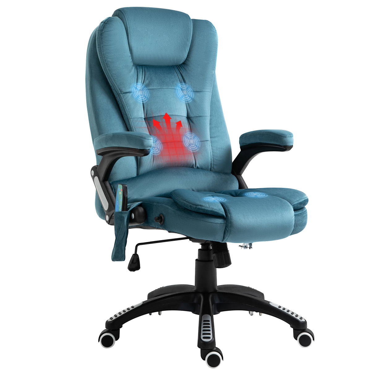 Blue executive reclining office chair with heated massage