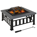 Outsunny Square Fire Pit with Faux Stone Tabletop and Waterproof Mesh Cover – Black/Grey
