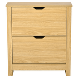 12-Pair Shoe Storage Cabinet with 2 Pull-Out Drawers & Tabletop, Oak Effect, 80 x 72 x 26cm
