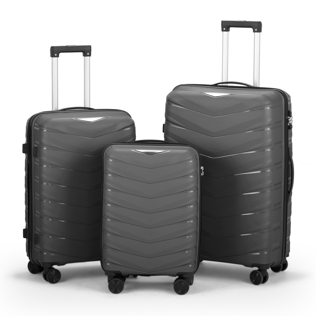 3-in-1 Hard Shell Suitcase Set – 20, 24 and 28 Inch, V-Stripe PP Trolley Cases, Dark Grey