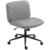 HOMCOM Armless Home Office Desk Chair with Wide 62cm Seat, Adjustable Height and Rocking – Pet-Friendly Leather, Grey