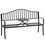 Outsunny Metal 2-Seater Garden Bench with Lift-Up Middle Table – Slatted Patio Seating for Park and Garden