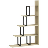HOMCOM 5-Tier Ladder Bookcase with Anti-Tilt Device – Wooden Display Shelf Unit for Study and Living Room, Oak