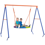 Outsunny Kids Swing Nest Seat with A-Frame Metal Structure – Outdoor Garden Swing for Two, Multicoloured