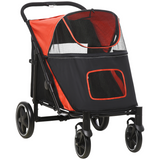 PawHut Foldable Dog Stroller with Universal Wheels and Shock Absorbers – One-Click Fold Pet Pram, Red
