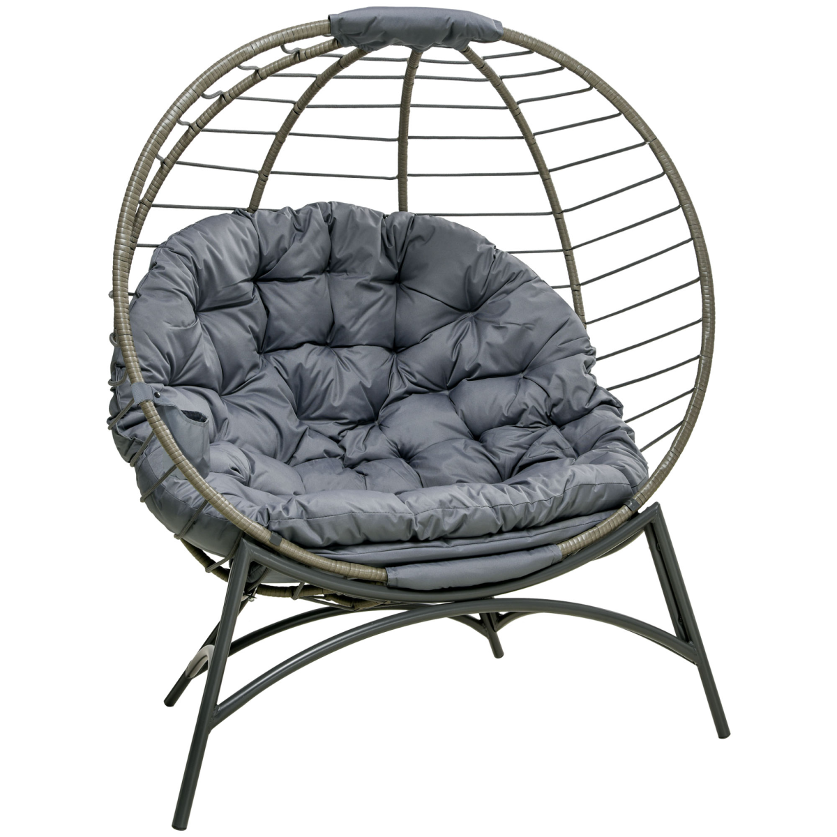 Outsunny Rattan Egg Chair with Cushion, Folding Wicker Basket & Bottle Holder Bag – Garden Patio Lounge Seat