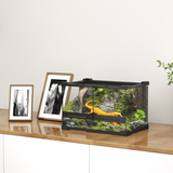 Reptile Glass Terrarium with Rock Background, Ventilated Lid & Waterproof Base – 10L Habitat, Black