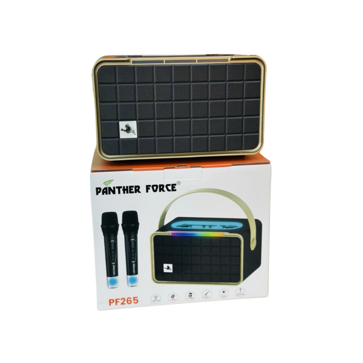 Panther Force Bluetooth Speaker with RGB Lighting and 2 Wireless Microphones – USB and 3.5mm Inputs, Black