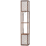 HOMCOM Duo Light Floor Lamp with 2 Storage Shelves – 160cm Standing Lamp and Display Unit, Rustic Brown