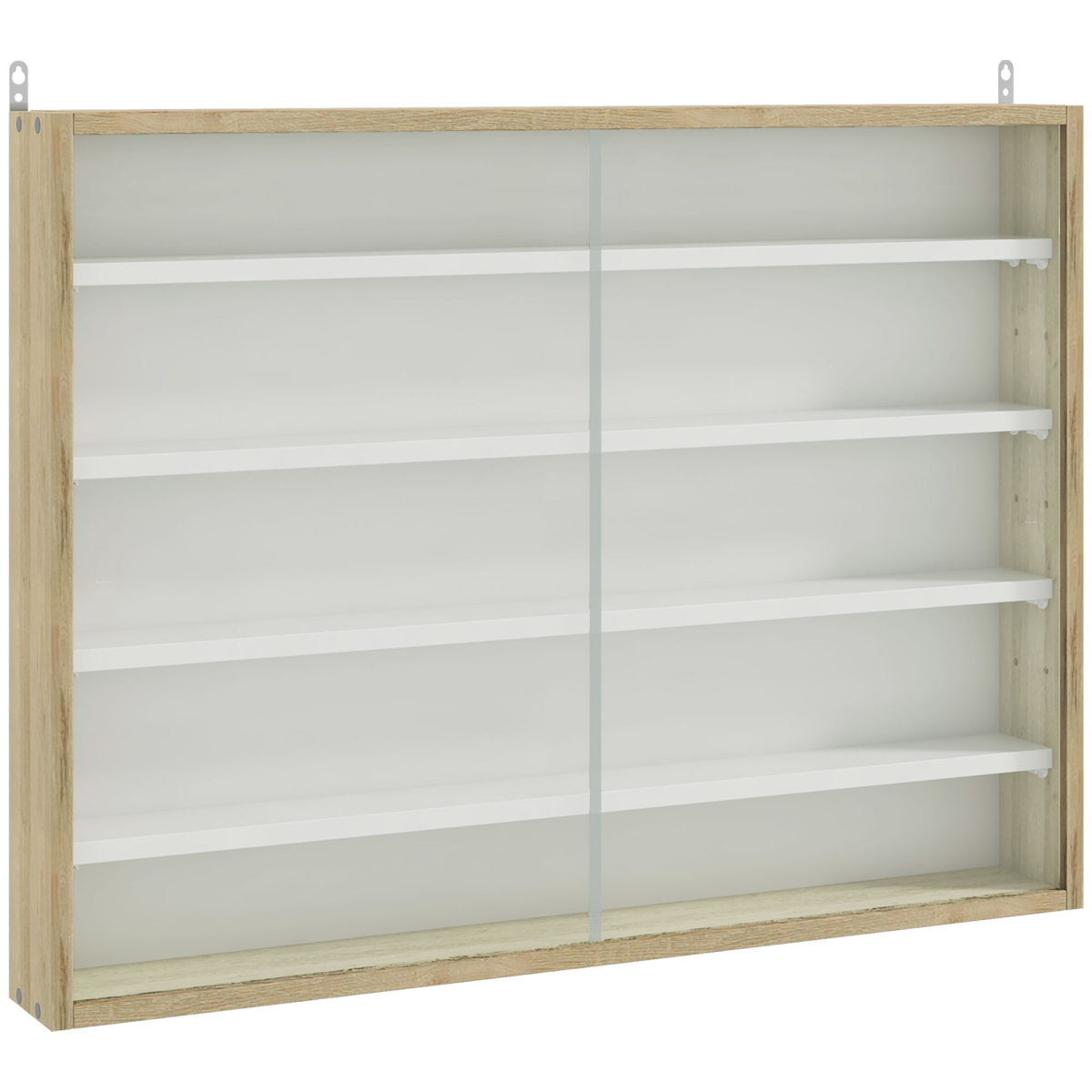 HOMCOM 5-Tier Wall Display Cabinet with Adjustable Shelves & Sliding Glass Doors – Space-Saving, Natural