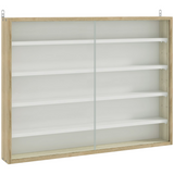 HOMCOM 5-Tier Wall Display Cabinet with Adjustable Shelves & Sliding Glass Doors – Space-Saving, Natural