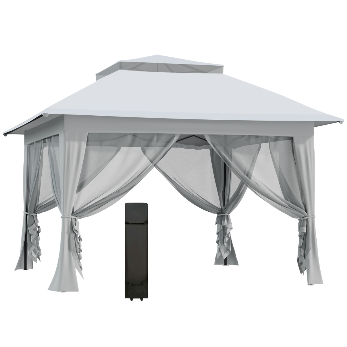Outsunny 3.6x3m Foldable Pop-Up Party Canopy with Steel Frame, Mesh Sidewalls & Roller Bag