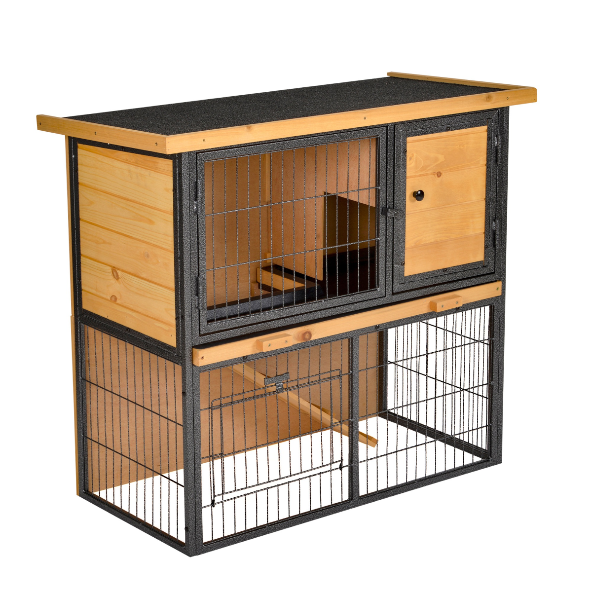 PawHut Wood-Metal Rabbit Hutch with Run, Ramp & Pull-Out Tray – Elevated Outdoor Pet House, 89.5cm