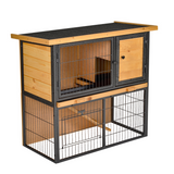 PawHut Wood-Metal Rabbit Hutch with Run, Ramp & Pull-Out Tray – Elevated Outdoor Pet House, 89.5cm