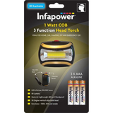 Infapower 1W COB LED Head Torch with 3 Functions and 80 Lumens – Hands-Free Lighting