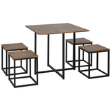 HOMCOM Industrial 5-Piece Dining Set with Table and 4 Stools, Steel Frame – Space-Saving Kitchen Set, Black/Brown