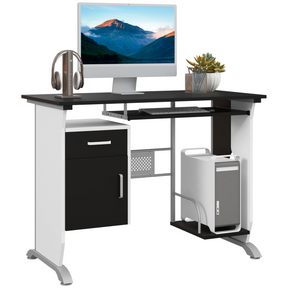 HOMCOM black computer desk with keyboard tray and drawer