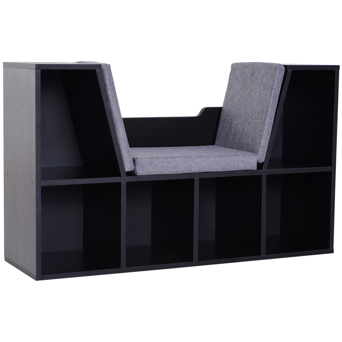 HOMCOM Sideboard Bookcase with Reading Seat, Cushions and Six Storage Cubes – Kids and Adults Storage Unit, Black