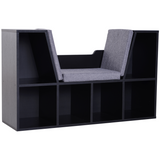 HOMCOM Sideboard Bookcase with Reading Seat, Cushions and Six Storage Cubes – Kids and Adults Storage Unit, Black