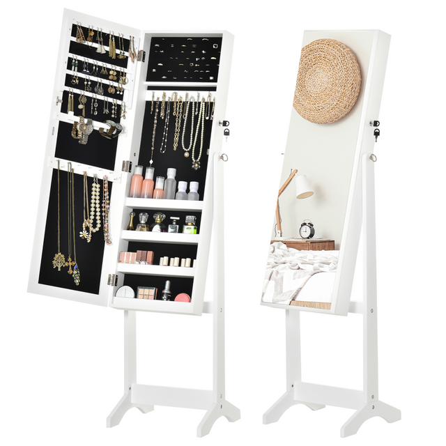 White lockable mirrored jewellery cabinet