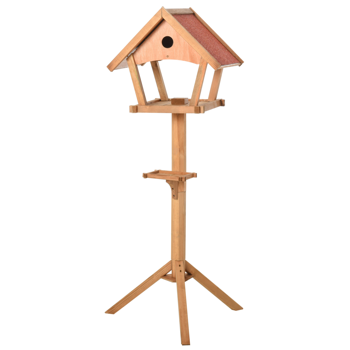 PawHut Wooden Bird Feeder Stand with 2 Platforms and Nesting Hole – Weather Resistant Garden Bird House