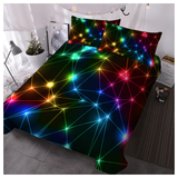 Retro Neon Triangle Duvet Cover Set with 2 Pillow Shams – Rainbow Laser Pattern Single Bedding