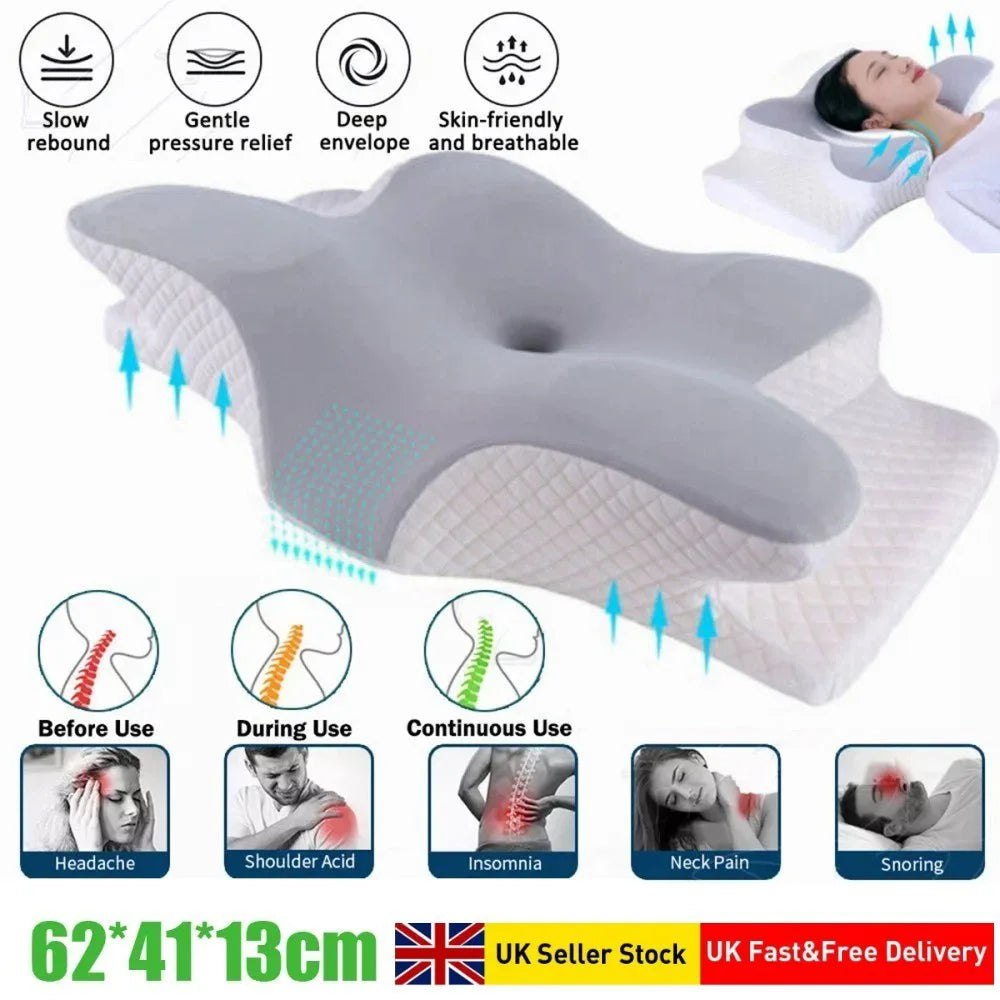 Cervical Memory Foam Neck Pillow with Orthopaedic Support & Zip-Off Cover – Anti-Snore Contour Pillow, Grey