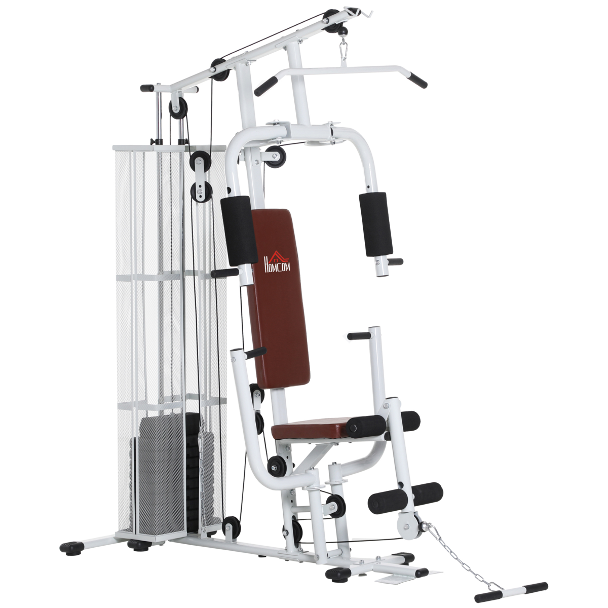 HOMCOM Multifunction Home Gym Station with 45kg Weight Stack – Full Body Strength Training Machine, White