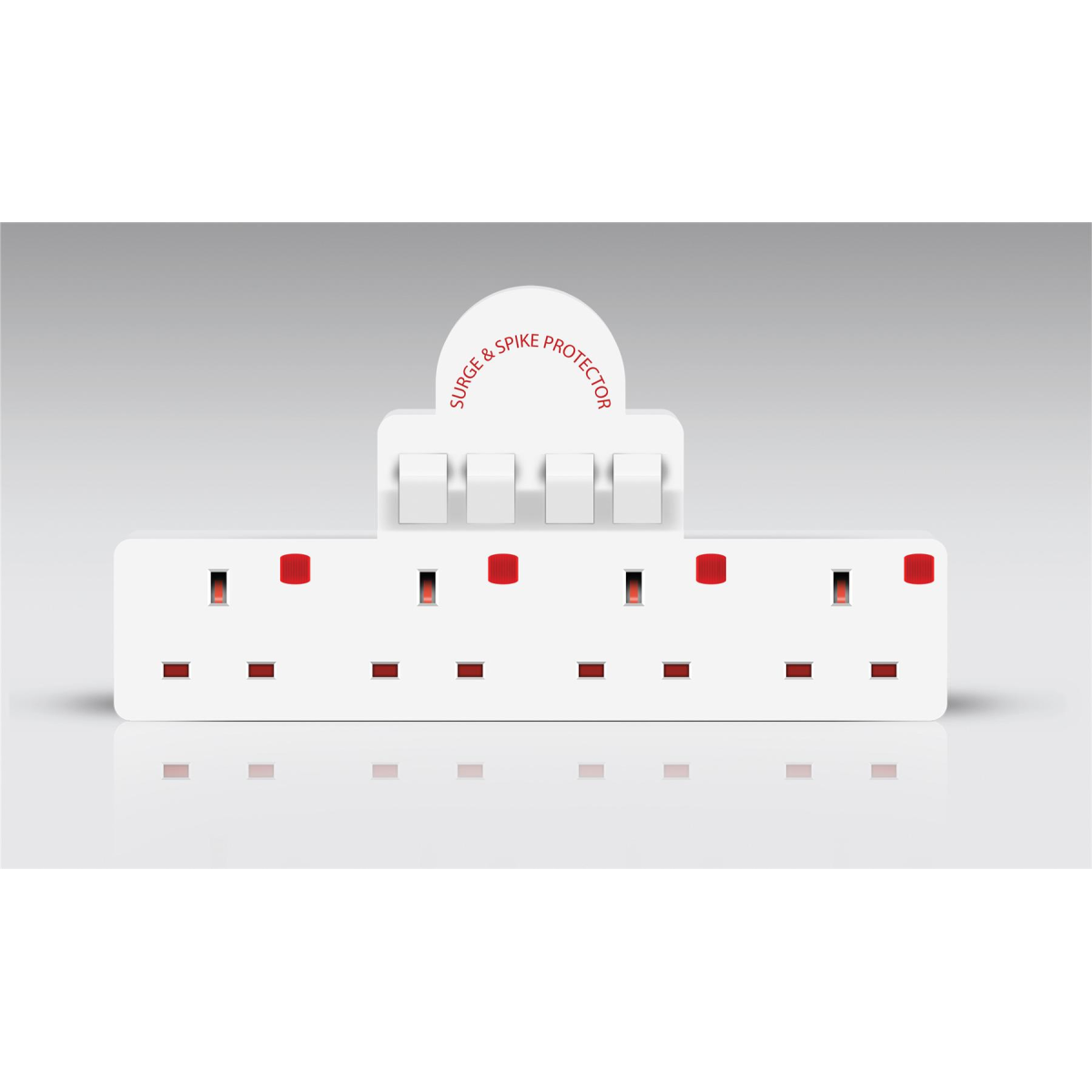 Eagle 4-Way Switched Adaptor Socket with Surge and Spike Protection – 13A, Neon Indicators