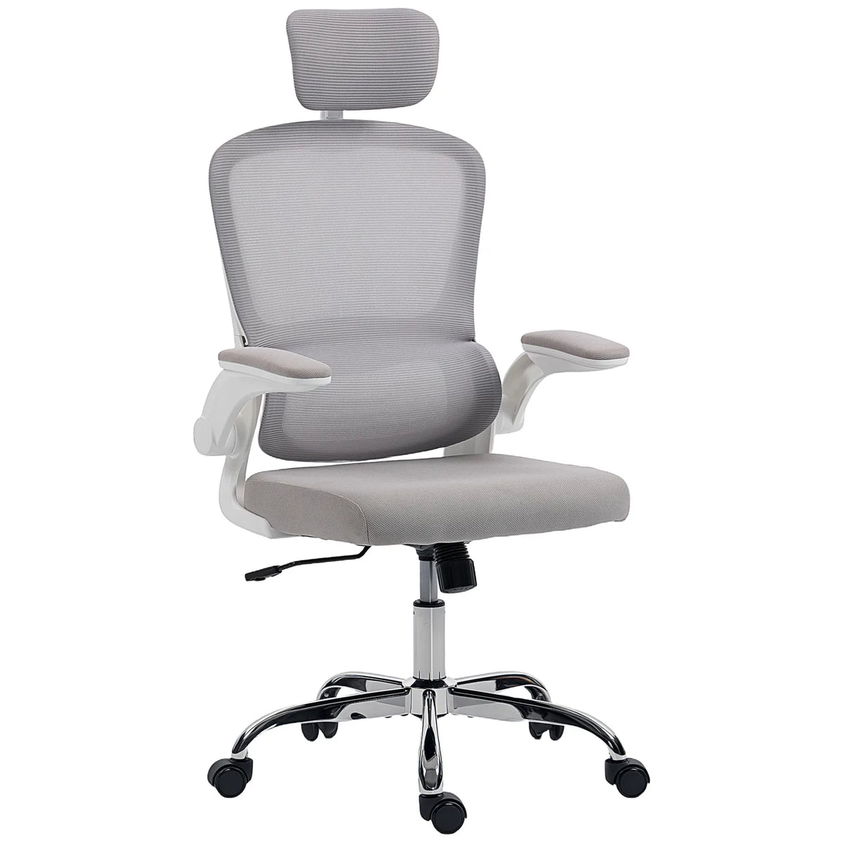 HOMCOM Mesh Back Office Chair with Lumbar Support, Headrest & Flip-Up Armrests – Ergonomic Desk Chair, Grey
