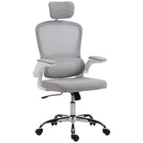 HOMCOM Mesh Back Office Chair with Lumbar Support, Headrest & Flip-Up Armrests – Ergonomic Desk Chair, Grey