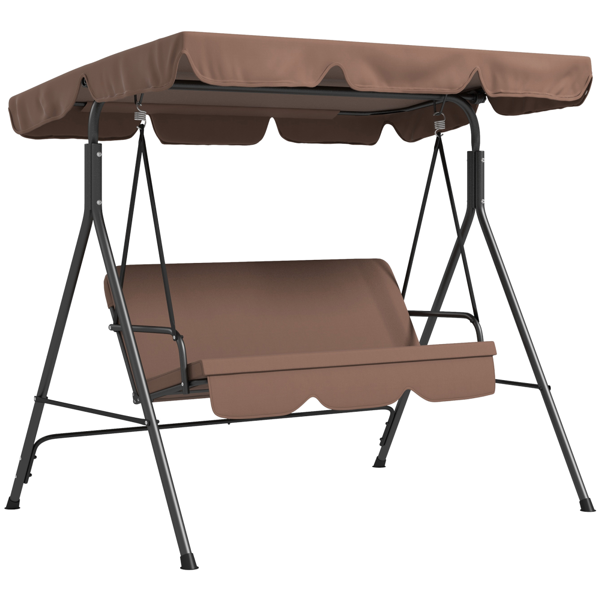 Outsunny 3-Person Outdoor Porch Swing Chair with Cushioned Seat and Adjustable Canopy – Garden Swing, Brown