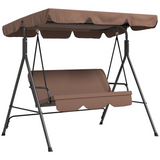 Outsunny 3-Person Outdoor Porch Swing Chair with Cushioned Seat and Adjustable Canopy – Garden Swing, Brown