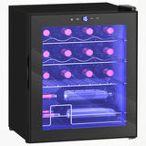 HOMCOM 42L 16-Bottle Wine Cooler Fridge with Glass Door, Touch Panel & Inner Lights – Wine Chiller, Black
