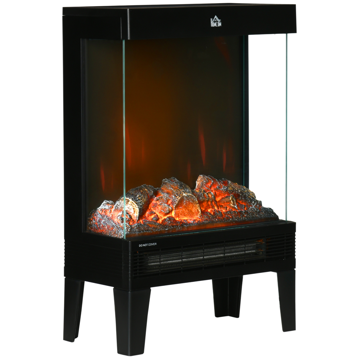 HOMCOM Electric Fireplace Heater with Quiet LED Flame Effect, 1000W/2000W and Overheat Protection