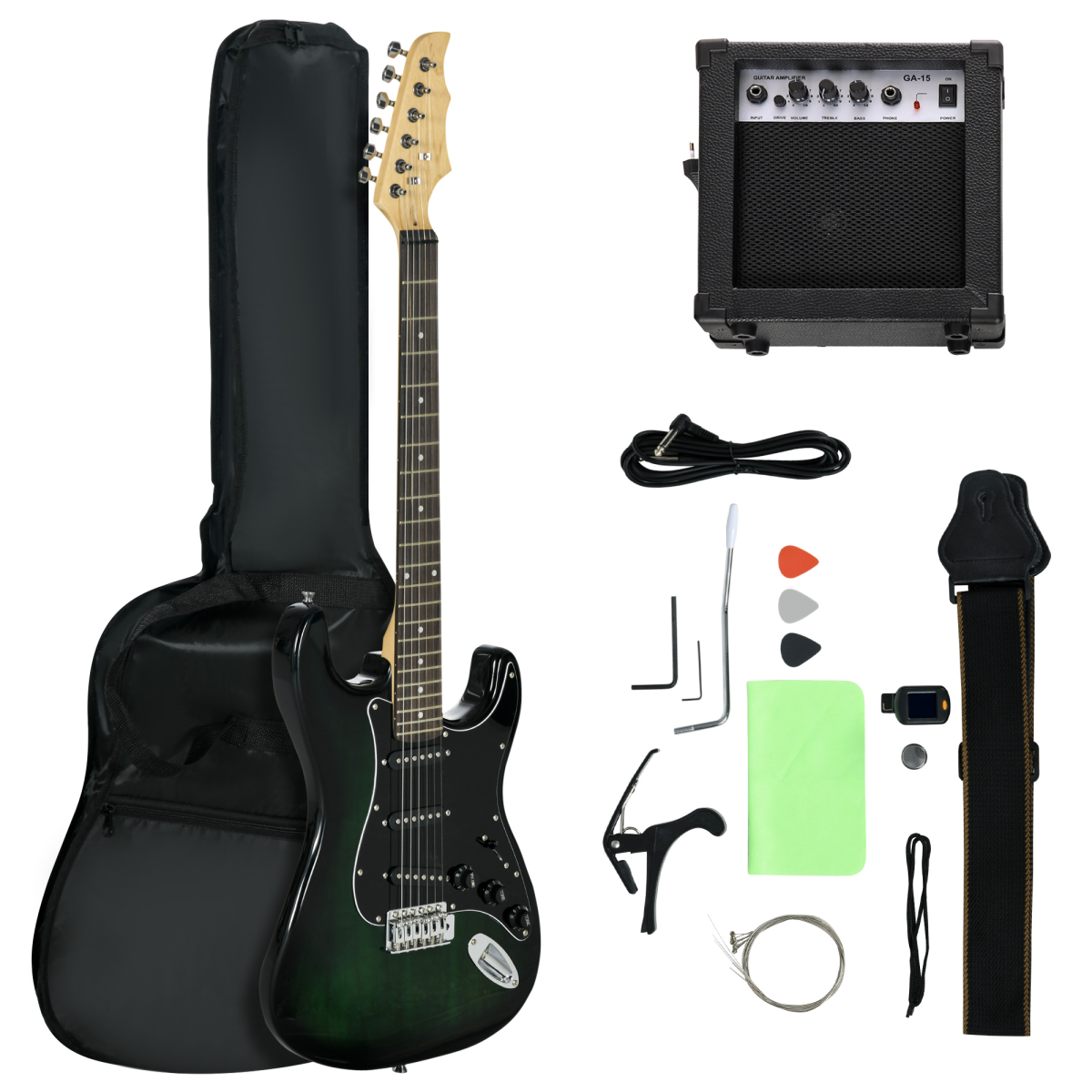 SPORTNOW 6-String Electric Guitar Set with 15W Amplifier, Digital Tuner, Picks & Carry Bag – Complete Guitar Kit