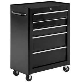 Black 5-drawer lockable steel tool cabinet on wheels