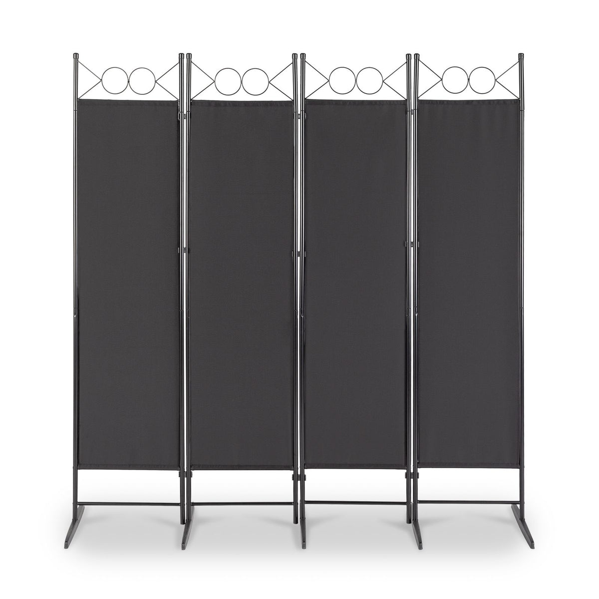 4-Panel Folding Room Divider Screen, 164 x 175cm – Black Carbon Steel Frame with Polyester Fabric