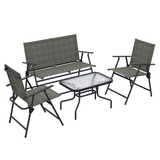 Outsunny Foldable Patio Furniture Set with 2 Armchairs, Loveseat & Glass Side Table – Garden Seating, Grey/Brown