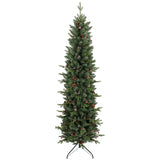 HOMCOM 7ft Slim Artificial Christmas Tree, Gracious Pine with 904 Tips, Pine Cones and Berries, Green